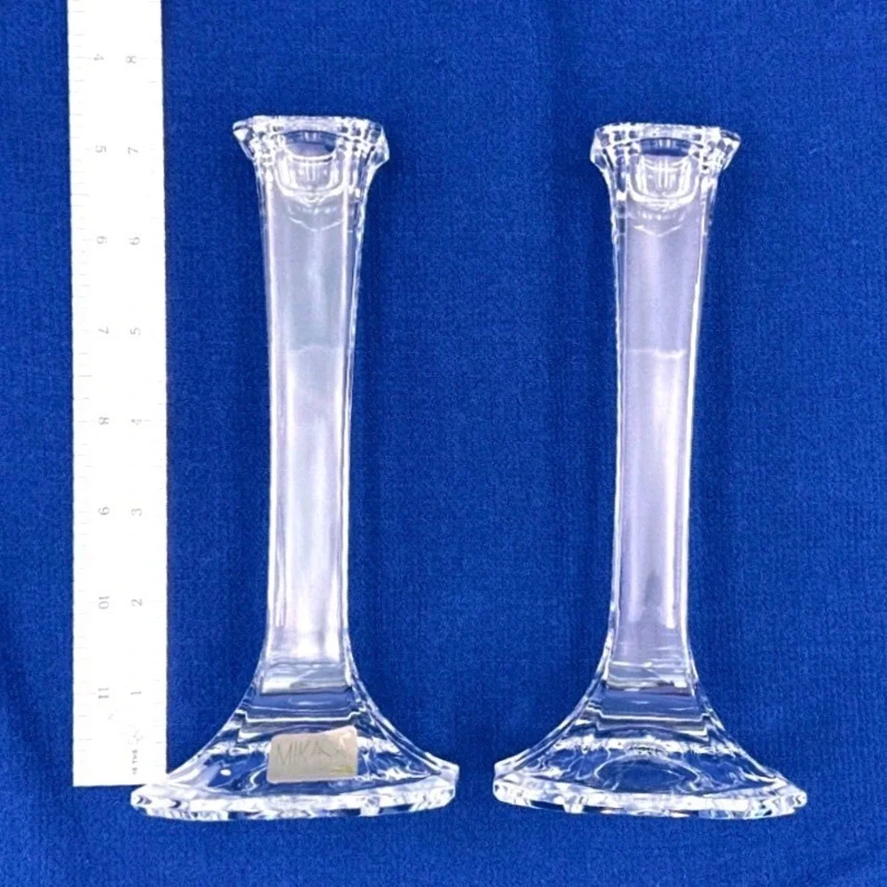 Mikasa Park Lane Crystal Candlestick Holders Pair 7 Inch Octagon Base Austria